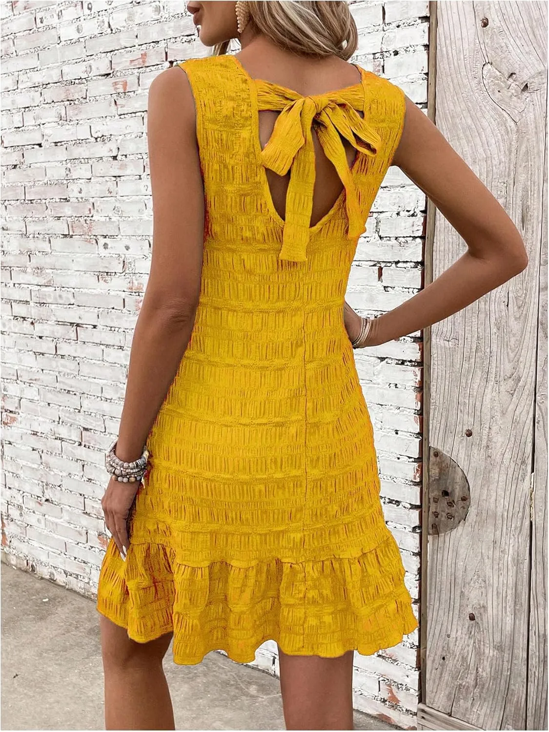 SOLY HUX Women's Tie Back Sleeveless Ruffle Hem Dress Summer Short Dresses