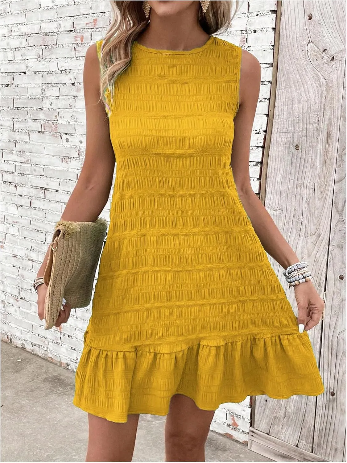 SOLY HUX Women's Tie Back Sleeveless Ruffle Hem Dress Summer Short Dresses