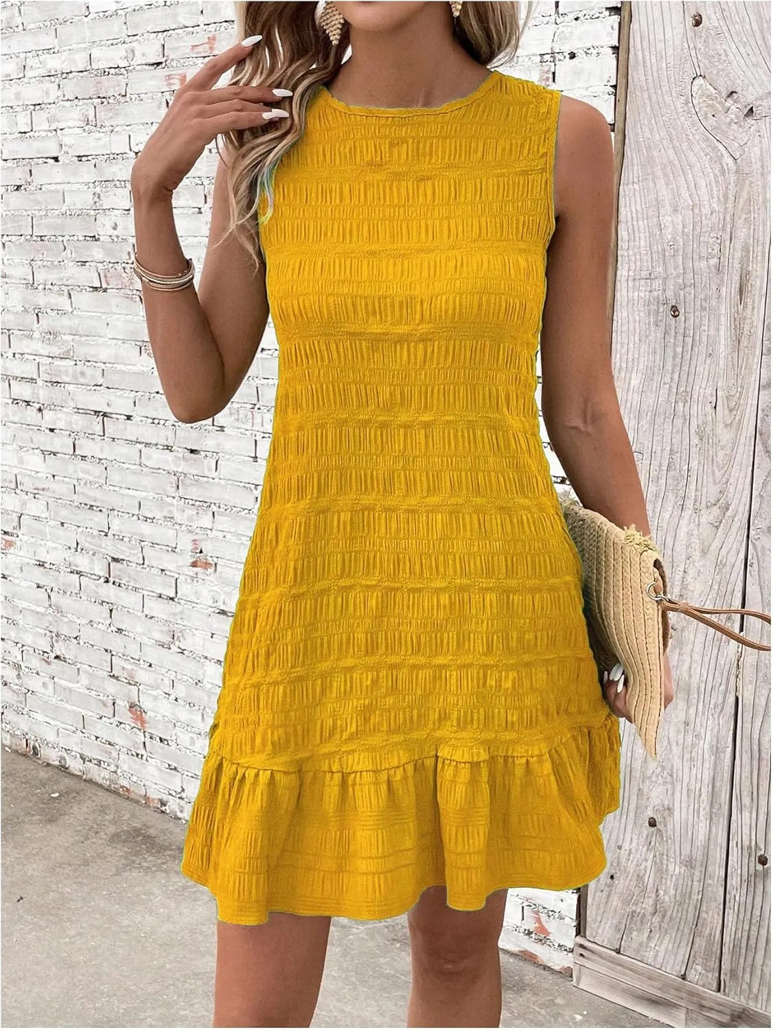 SOLY HUX Women's Tie Back Sleeveless Ruffle Hem Dress Summer Short Dresses