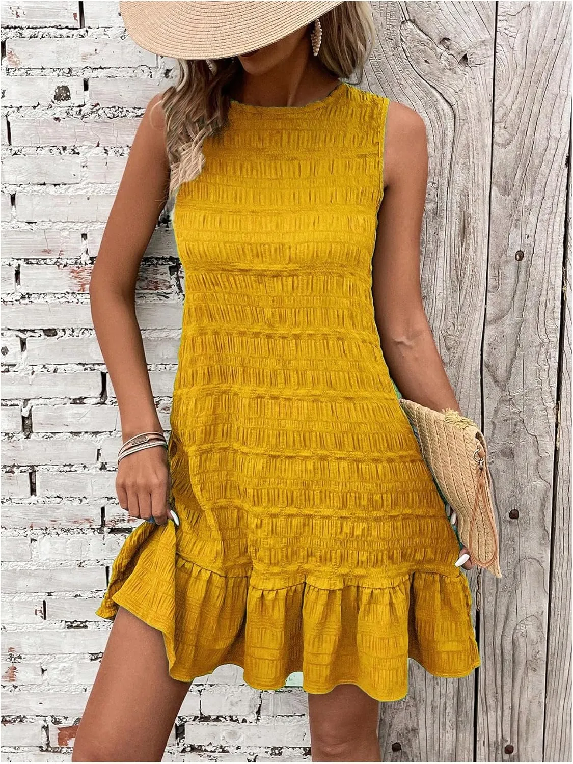 SOLY HUX Women's Tie Back Sleeveless Ruffle Hem Dress Summer Short Dresses