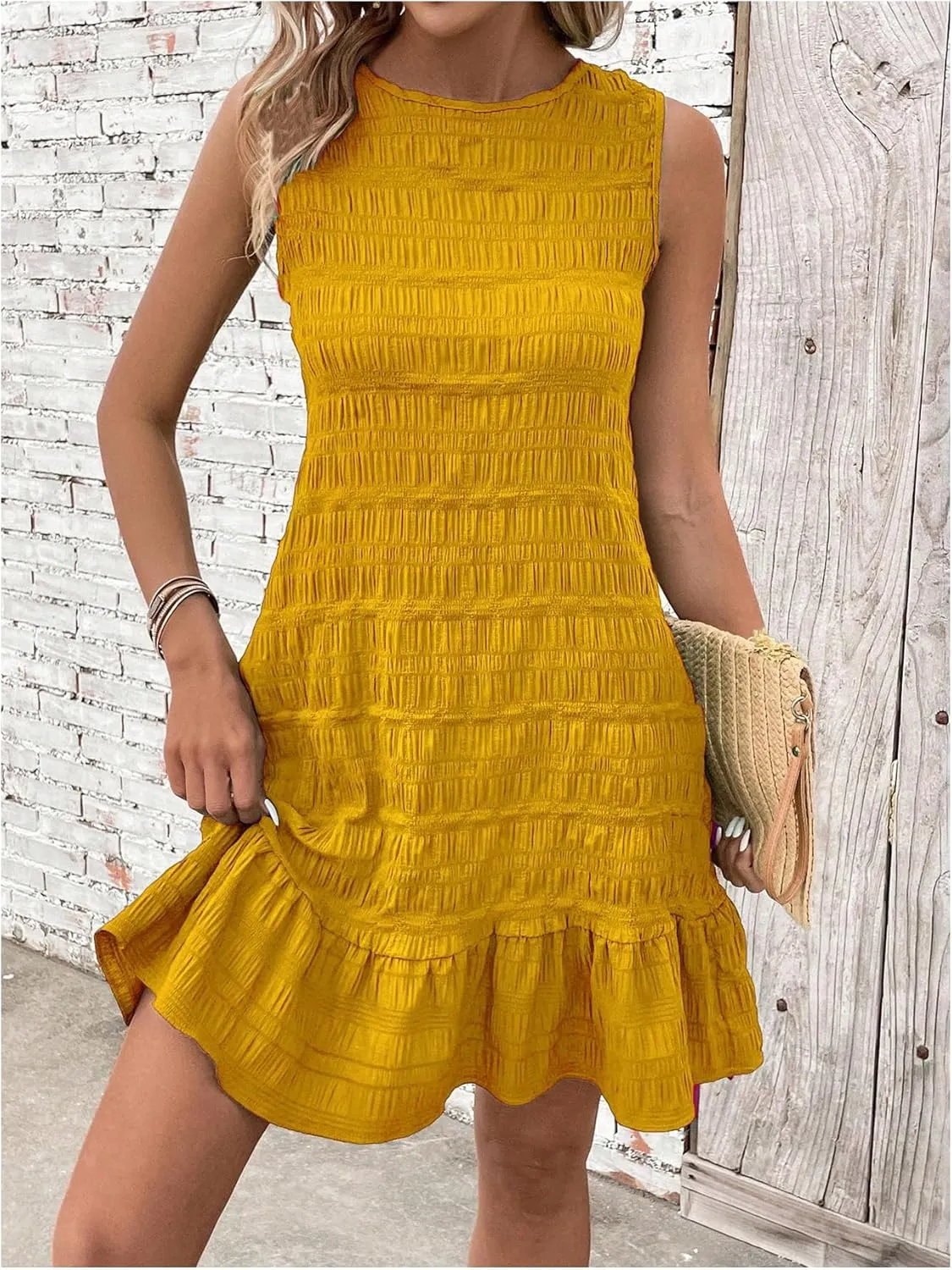 SOLY HUX Women's Tie Back Sleeveless Ruffle Hem Dress Summer Short Dresses