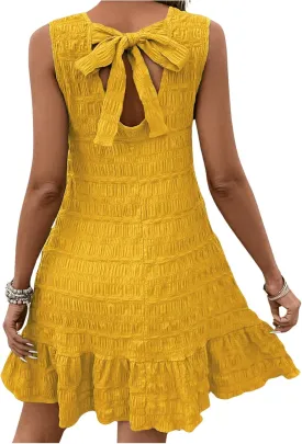 SOLY HUX Women's Tie Back Sleeveless Ruffle Hem Dress Summer Short Dresses