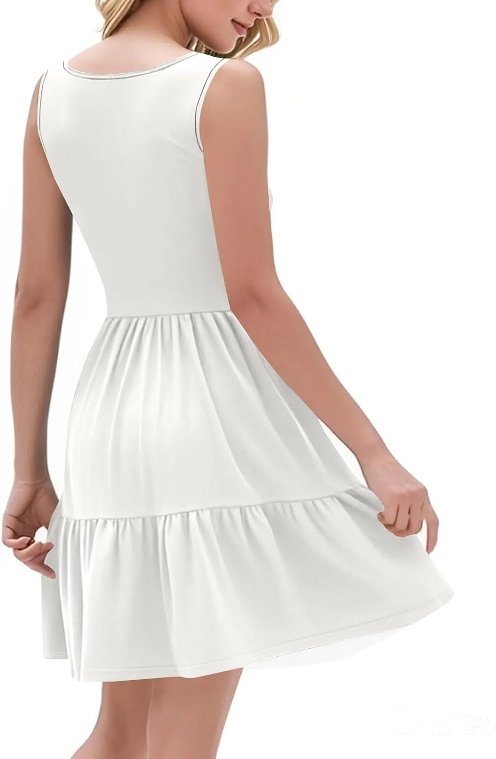 Tiered Dress Women Short V Neck Cute Summer Dresses Beach Vacation Mini Tank Dress with Pockets Womens Sundress
