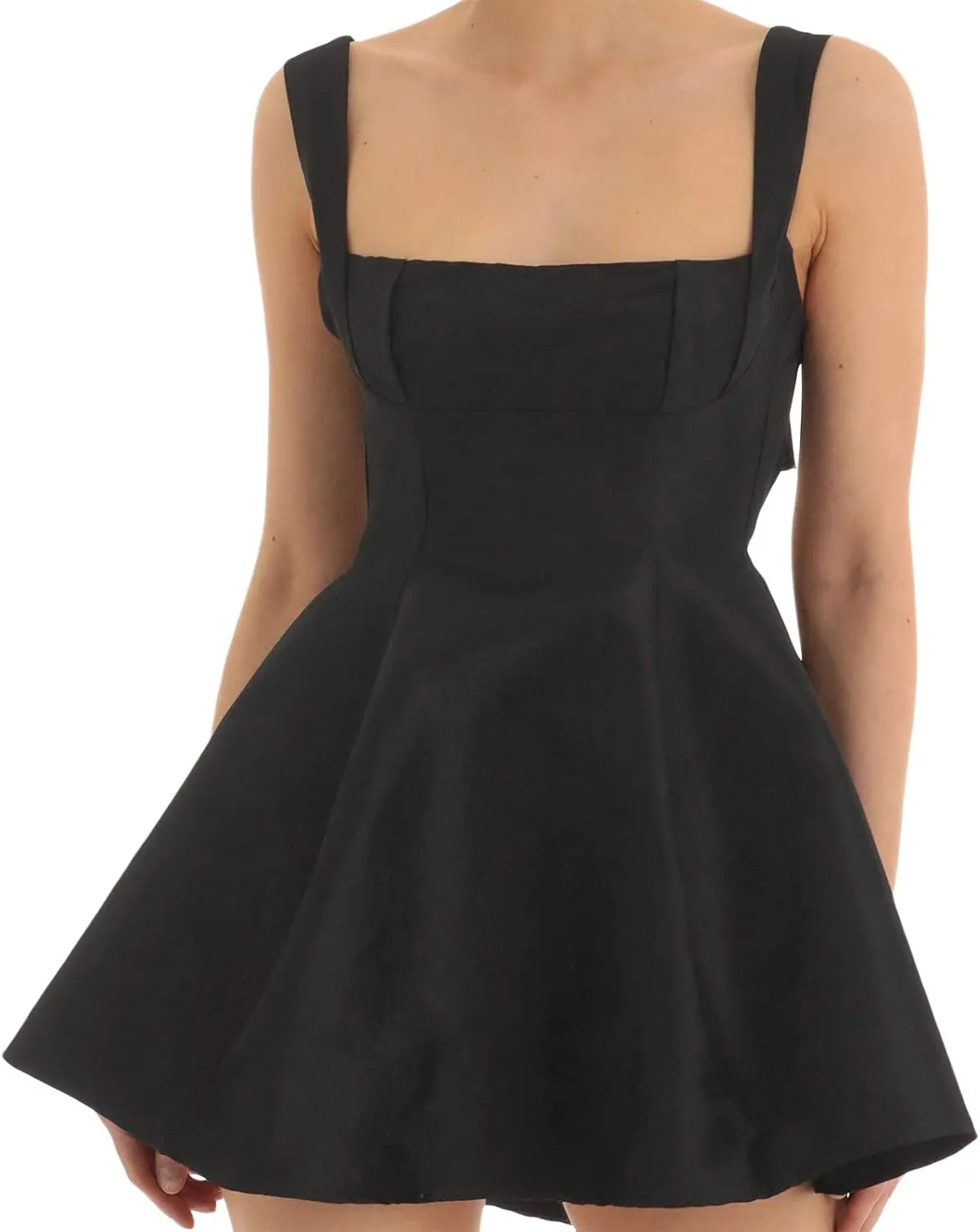 Women Sexy Backless Bow Knot Tie Back Satin Mini Dress Graduation Dress Ruffle Ruched Strap Flowy Short Dress
