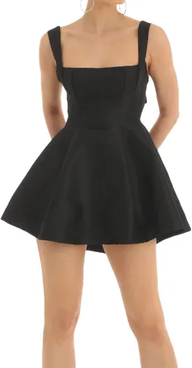 Women Sexy Backless Bow Knot Tie Back Satin Mini Dress Graduation Dress Ruffle Ruched Strap Flowy Short Dress