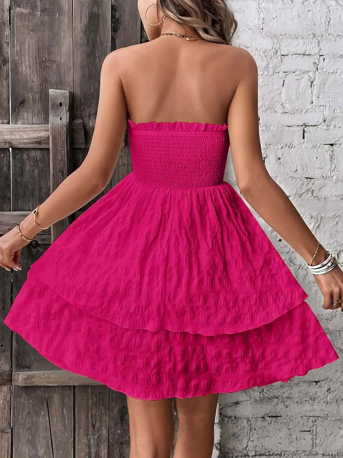 Women's 2025 Summer Strapless Dress Smocked Tube Top Beach Vacation Mini Dresses