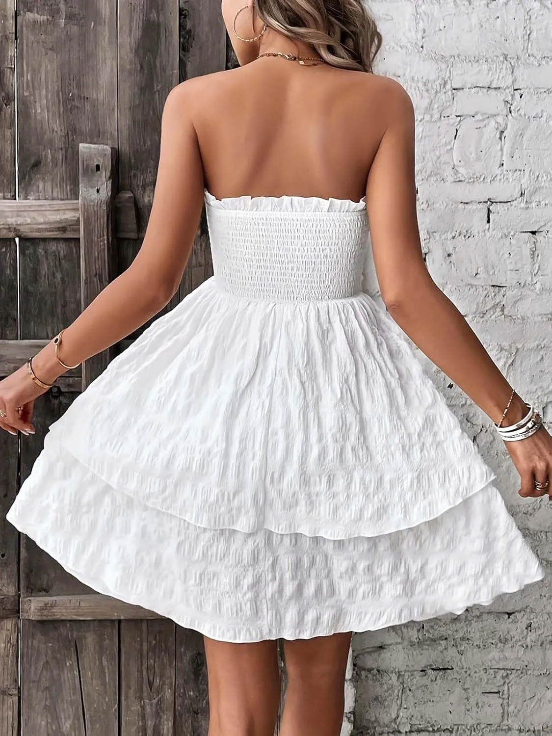 Women's 2025 Summer Strapless Dress Smocked Tube Top Beach Vacation Mini Dresses