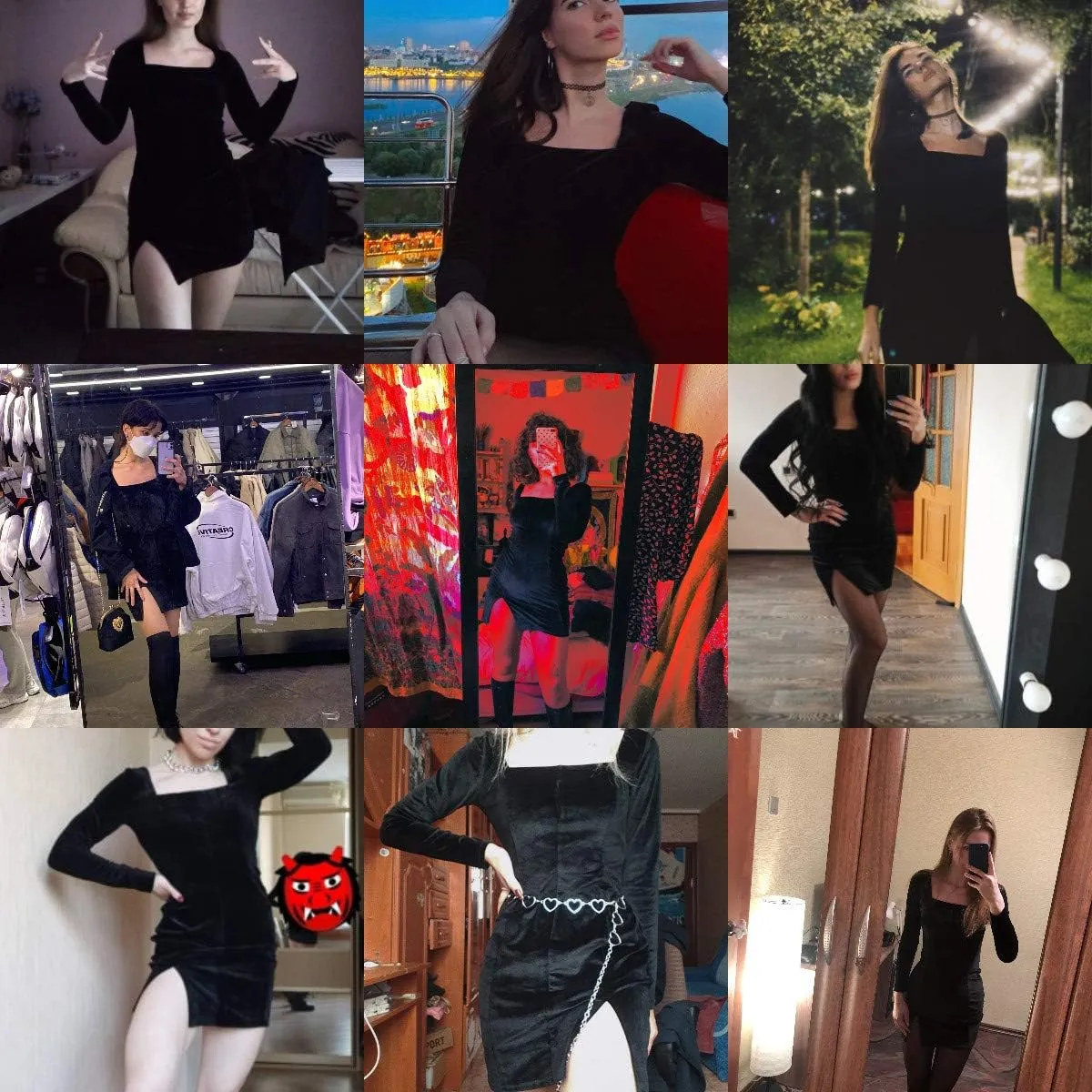 Womens Sexy Velvet Bodycon Dress Gothic Square Neck Long Sleeve Mini Party Dress Rave Festival Clubwear