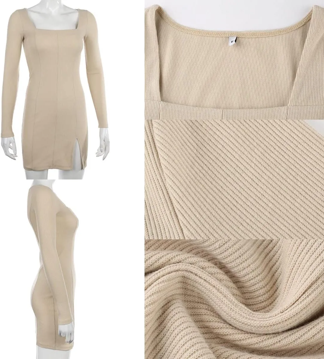 Womens Sexy Velvet Bodycon Dress Gothic Square Neck Long Sleeve Mini Party Dress Rave Festival Clubwear